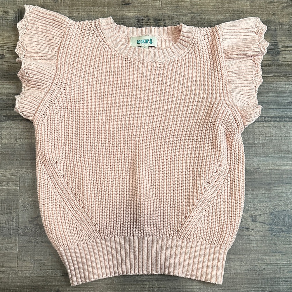 Elegant Pink Ruffle Sleeve Sweater